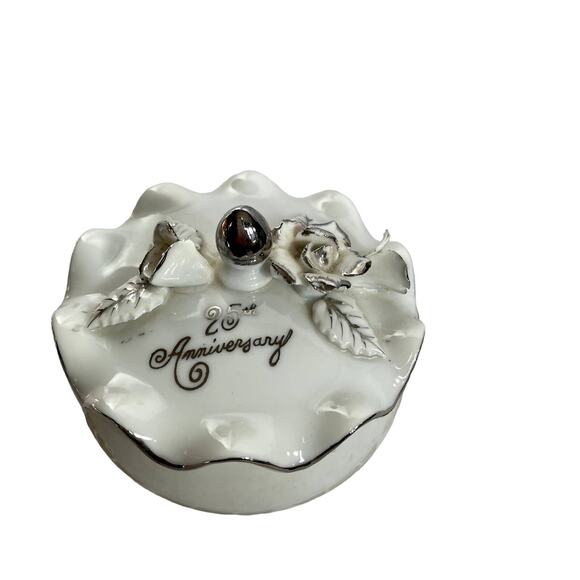 25th Anniversary Dish bowl with lid & glass hanging decor Vintage - Picture 1 of 7